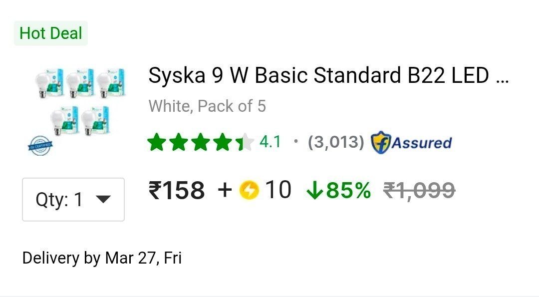 🔥Syska 9 W LED Bulb (Pack Of 5) @₹158 + 10 SC

➡️ 

✅ Only ₹31/Pcs

More Details 👉 

📢 Join WhatsApp Deals


#DealsHeaven #LootDeals #BestDeals