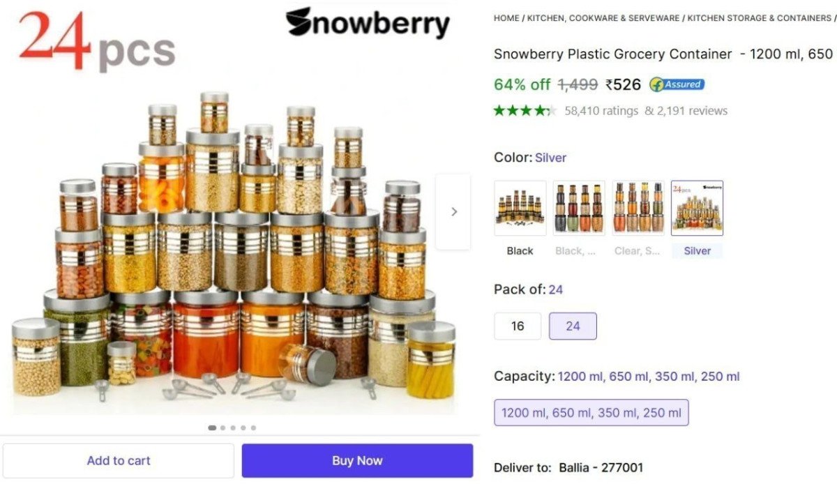 Plastic Grocery Container  - 1200 ml, 650 ml, 350 ml, 250 ml (Pack of 24, Silver) @ ₹526



More Details 👉 

📢 Join WhatsApp Deals


#DealsHeaven #LootDeals #BestDeals
