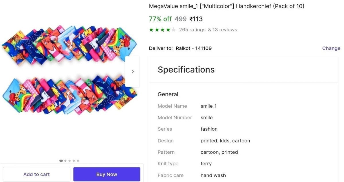 Pack Of 10 Kid S Hanky At 113