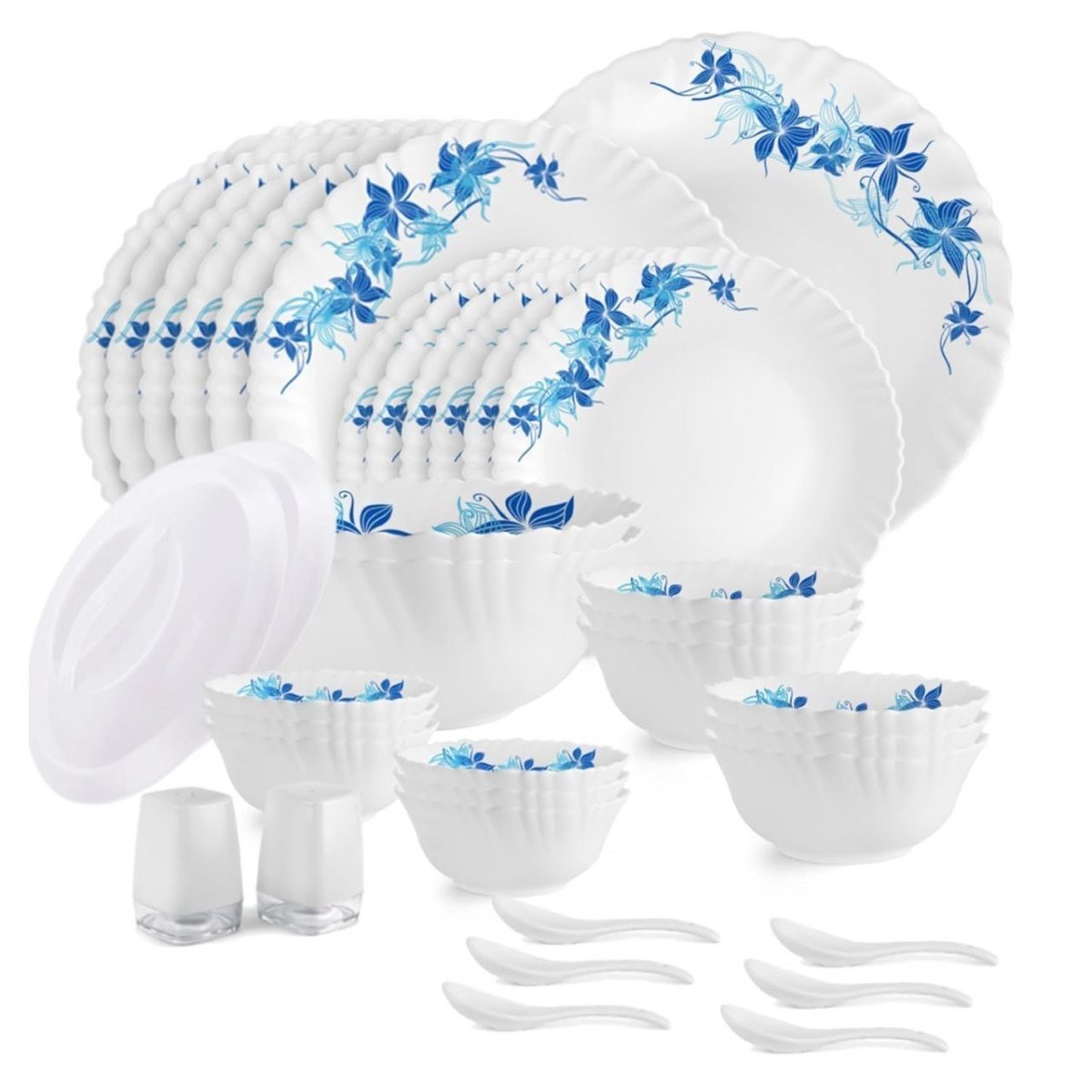 Cello Blue Swirl Dazzle Series Opalware Dinner Set