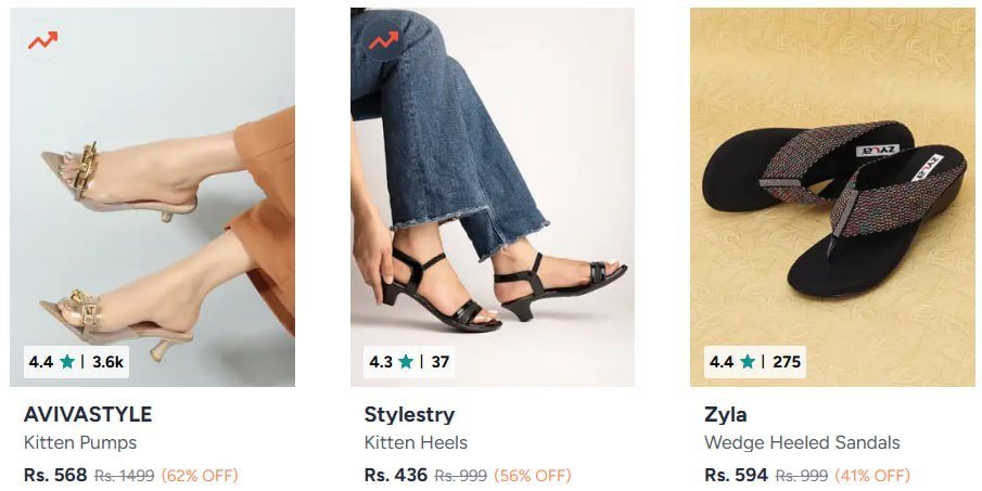 Myntra | Heels under 599
🔗 

Casual and sports shoes under 499 (women)
🔗 

Casual and sports shoes under 399 (men)
🔗 

Flats and Flip Flops under 299
🔗 

More Details 👉 

📢 Join What...