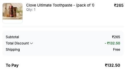 Clove Flash Sale 🙈🙈

Get Flat 50% OFF on Clove Dental Toothpaste & Oral Care Products

👉 Use Code: EW50

✅ Link:  

FREE Bonus: Get ₹2000 Worth Family Dental Health Plan on every purchase...