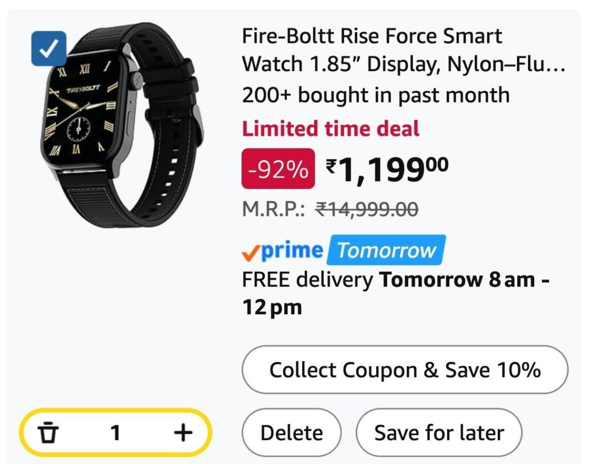 92% Off 🔥 Fire-Boltt Rise Force Smart Watch With Bluetooth Calling @ ₹1079

➡️ 

✅Apply 10% Off Coupon*
✅Valid From 8pm-11:59pm*

More Details 👉 

📢 Join WhatsApp Deals


#DealsHeav...