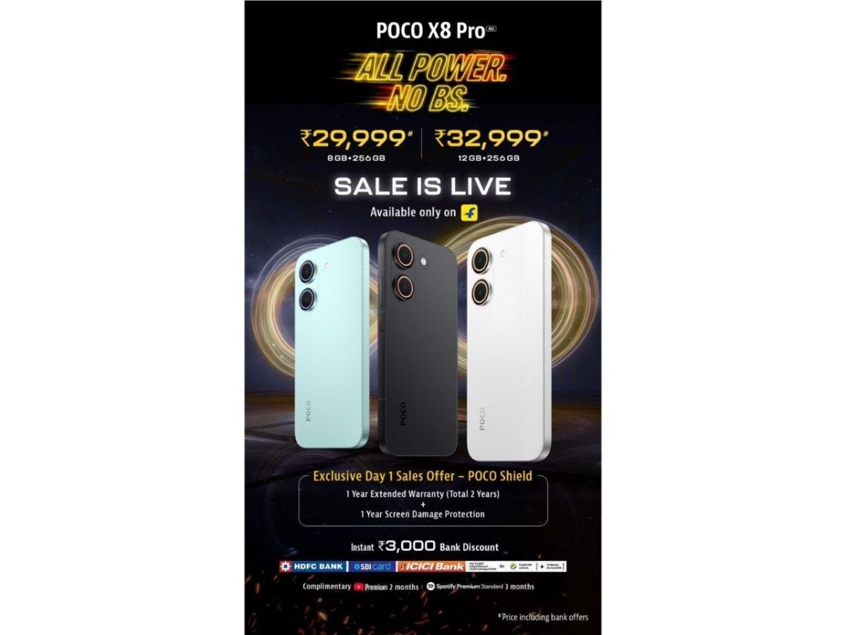 Reminder : POCO X8 Pro First Sale is Live | 8+256 @29,999.



• 12 Months No Cost EMI
• 3000 Flat discount on Select Banks(HDFC, ICICI, SBI) or on Exchange
• One year additional warranty + Scree...