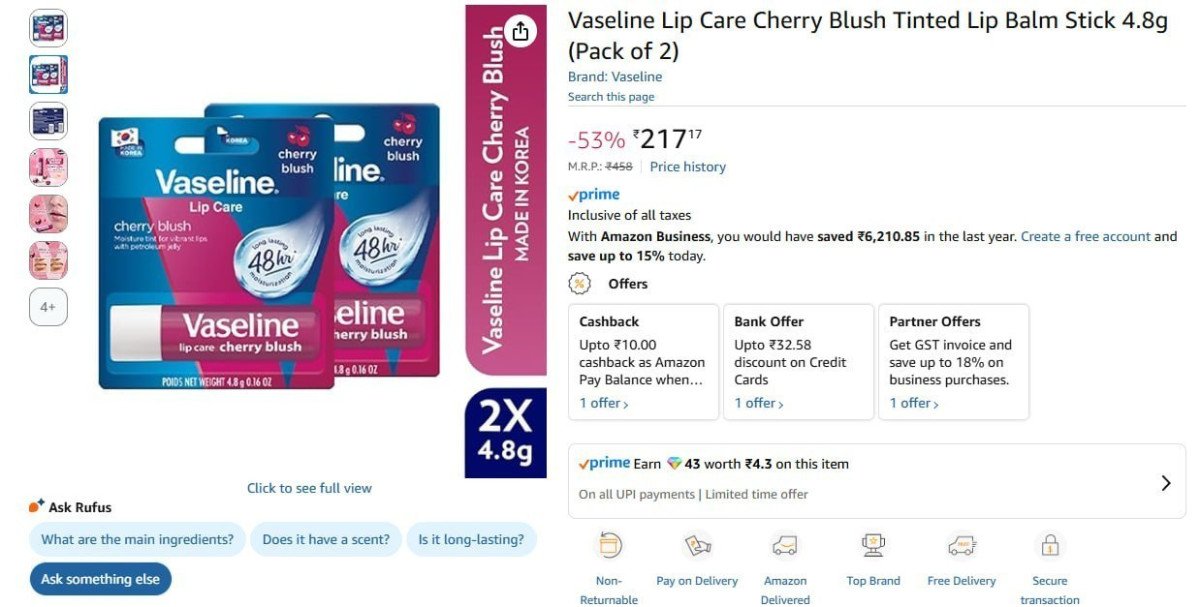Vaseline Lip Balm, Pack Of 2 @ 217.



More Details 👉 

📢 Join WhatsApp Deals


#DealsHeaven #LootDeals #BestDeals