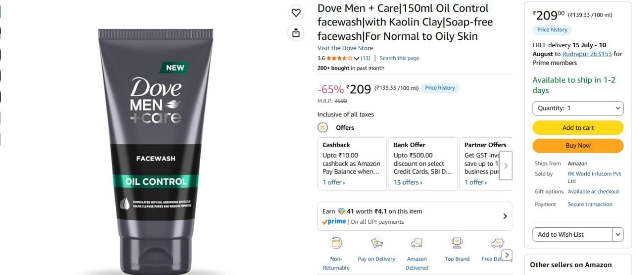 Dove Men Facewash 150ml 209