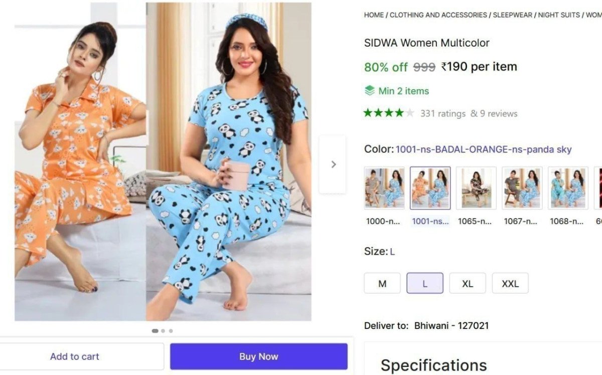 Women Night Suit Set 190 Min 2 Buy Best In India
