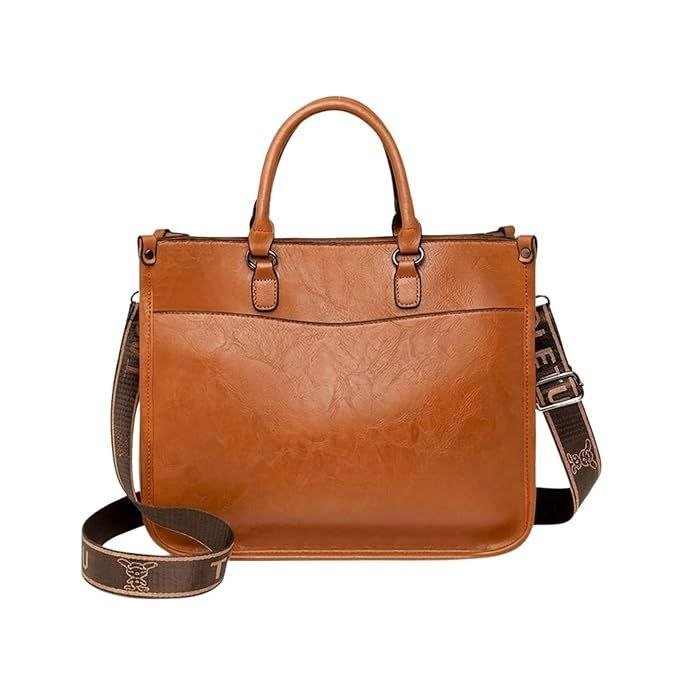 Grab 599luxury Women S Handbag Black Faux Leather Tote With Stylish Brown Strap