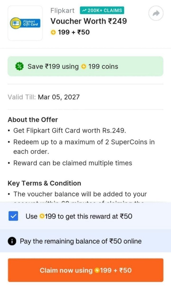 .

Flipkart 249₹ Gift Card Just 50₹



199 Using Supercoins 80% Off
Reward >> Specific Accounts

More Details 👉 

📢 Join WhatsApp Deals


#DealsHeaven #LootDeals #BestDeals