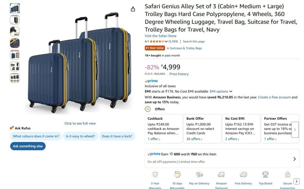 Safari Genius Alley Set Of 3 Trolley Bags @ 4999.
 


More Details 👉 

📢 Join WhatsApp Deals


#DealsHeaven #LootDeals #BestDeals