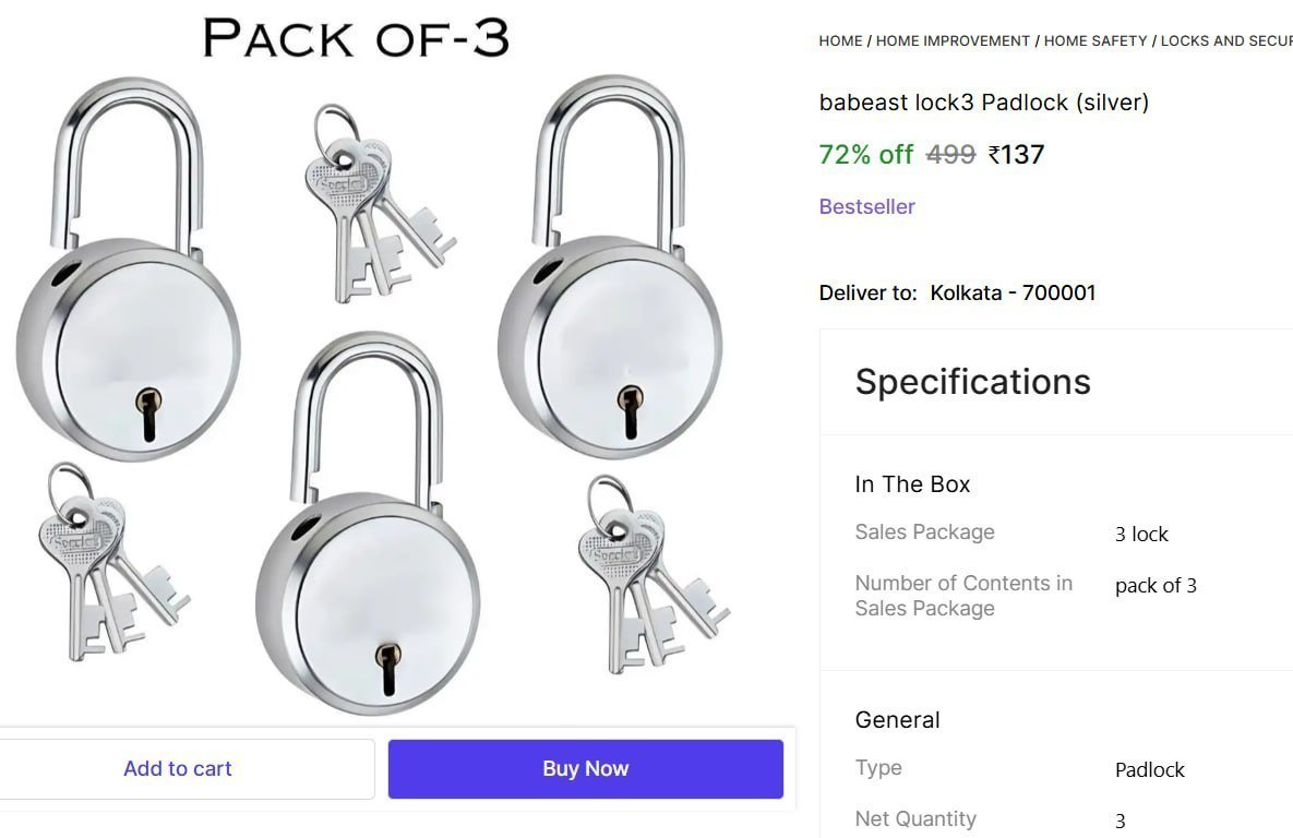 🔥  3 Padlock (Silver) @ Rs.137

🔗 

More Details 👉 

📢 Join WhatsApp Deals


#DealsHeaven #LootDeals #BestDeals
