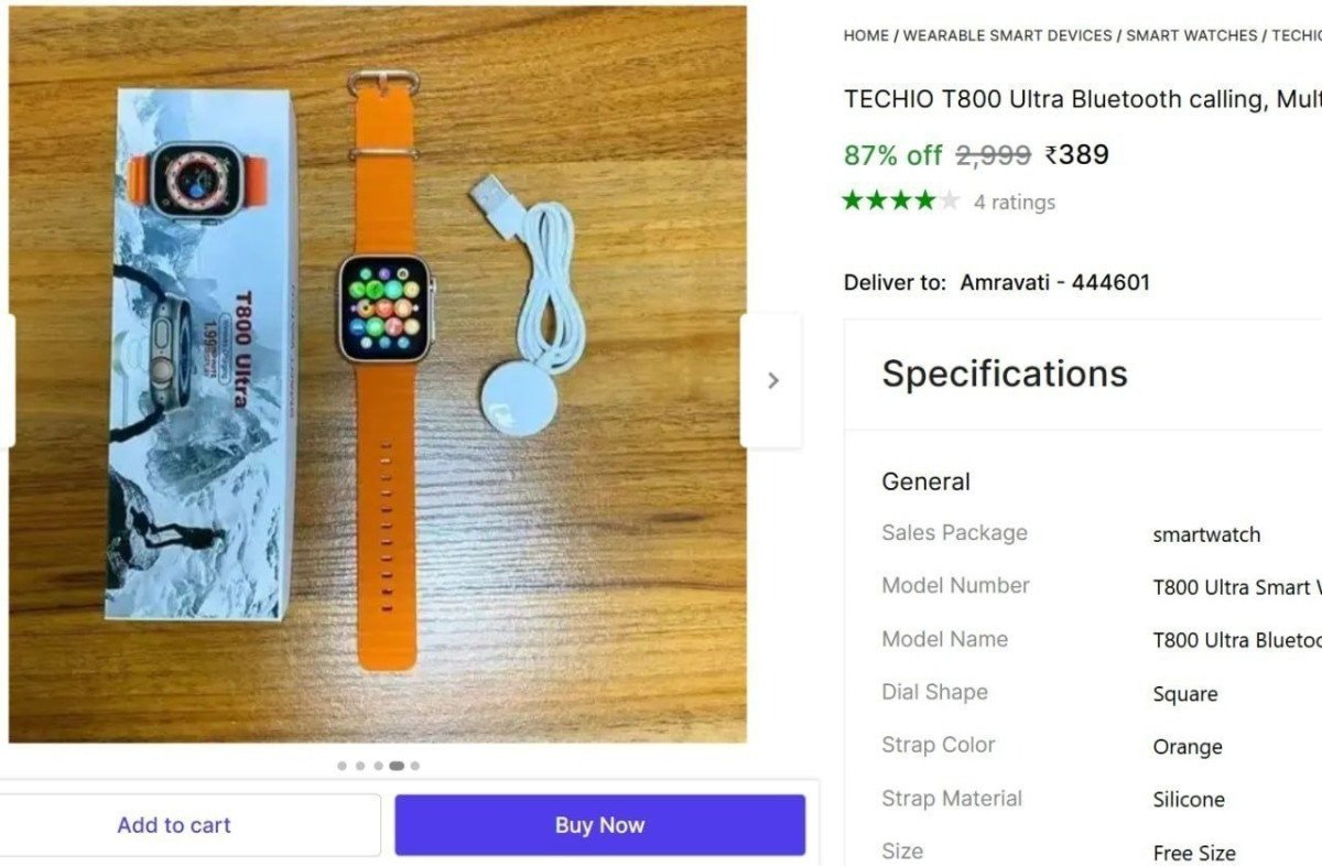 TECHIO T800 Ultra Smartwatch @ ₹389