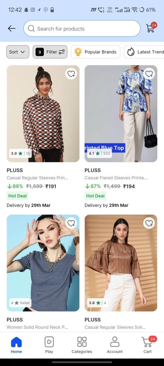 Upto 90% Off : Women's Topwear

Pluss : 
Tokyo Talkies : 
Metronaut : 
Allen Solly : 
Roadster :