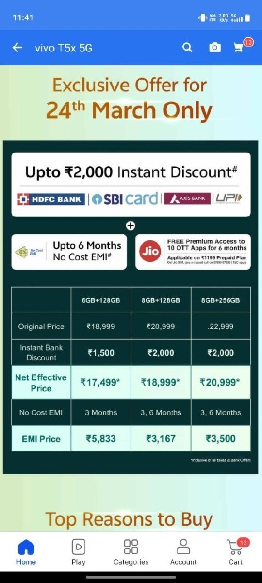Flipkart: Vivo T5x First Sale (24th March)

Coupon Link 1: 
Coupon Link 2: 
Coupon Link 3: 

• Extra 5% Off: FK Axis, FK SBI, HDFC Swiggy Cards

✅Apply coupons in account — Limited Day Offer