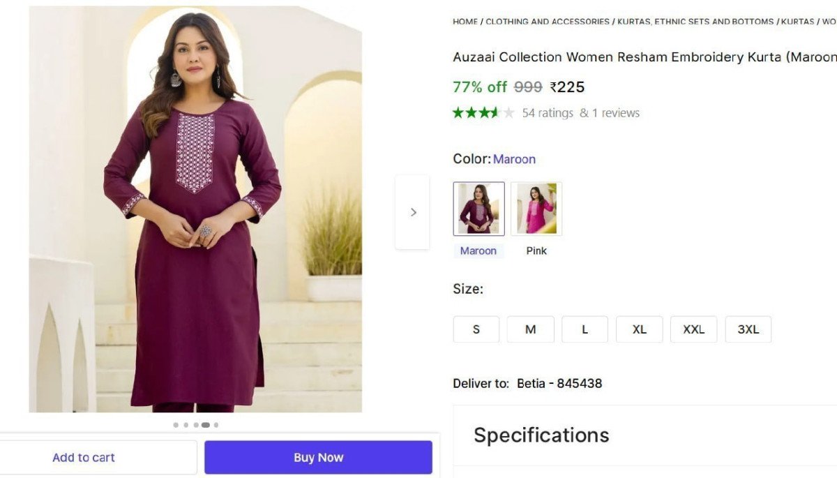 Women Resham Embroidery Kurta (maroon) 225 Best In India