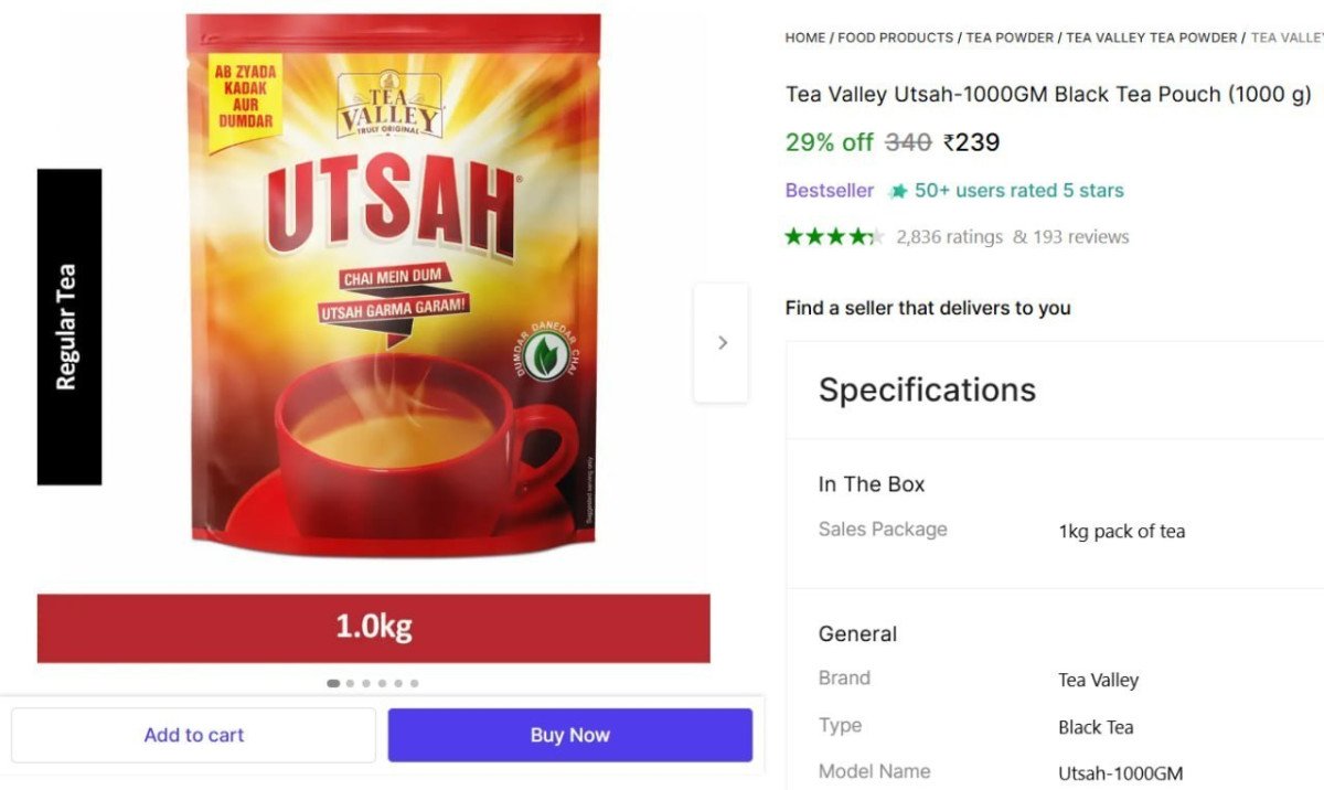 🔥  Tea Valley UtsahTea 1Kg @ ₹239

🔗 

More Deta