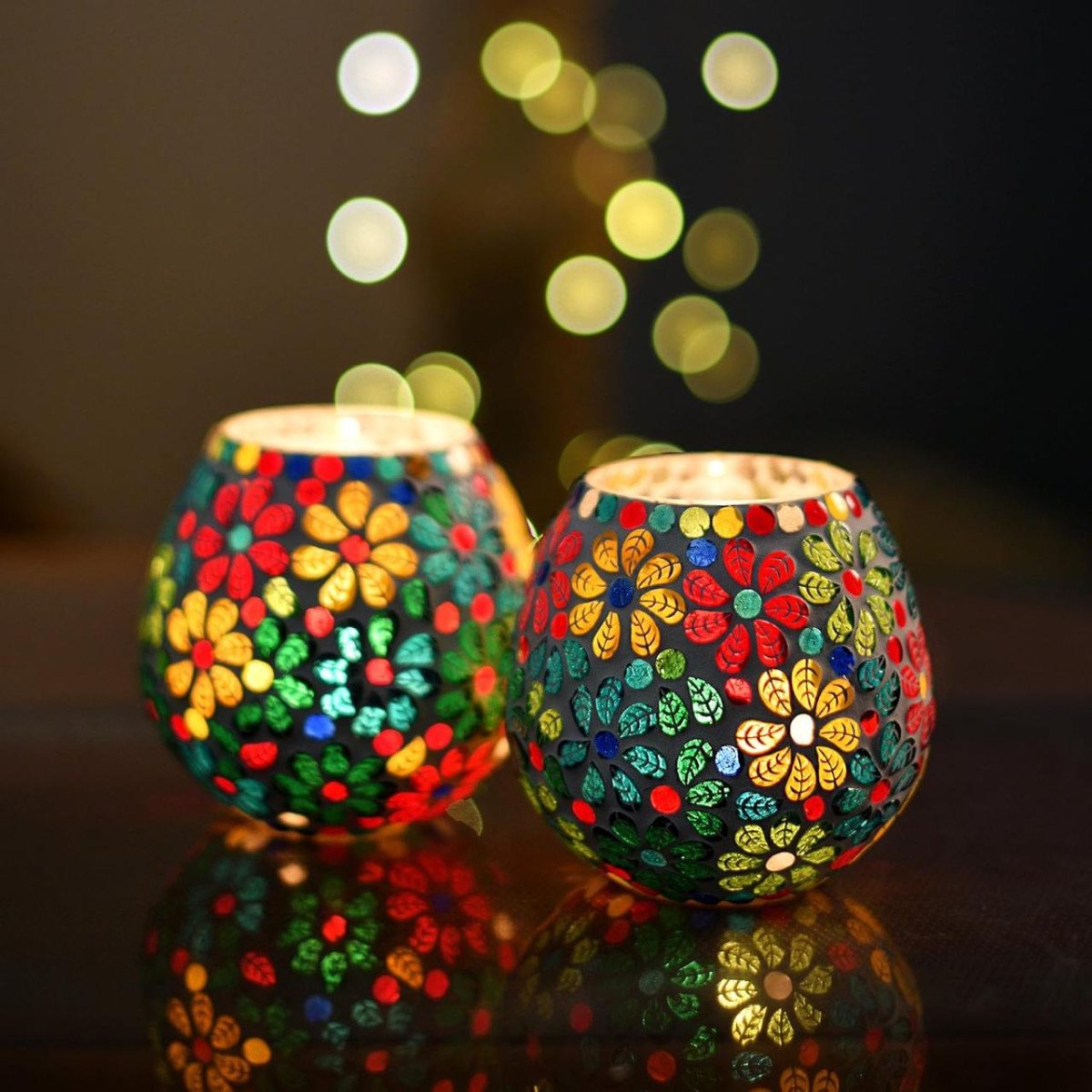 Homesake Tealight Candle Holders For Home Decor Mosaic Glass Pack Of 2 309 