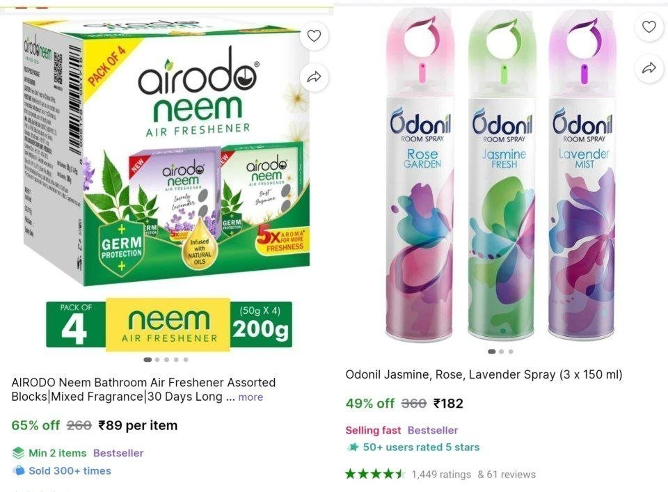 🔥  Air Freshner (Set of 4) at ₹89
🔗 

Odonil Spray (Set of 3) at ₹182
🔗 

More Details 👉 

📢 Join WhatsApp Deals


#DealsHeaven #LootDeals #BestDeals
#deals 
#budgetfriendly 
...