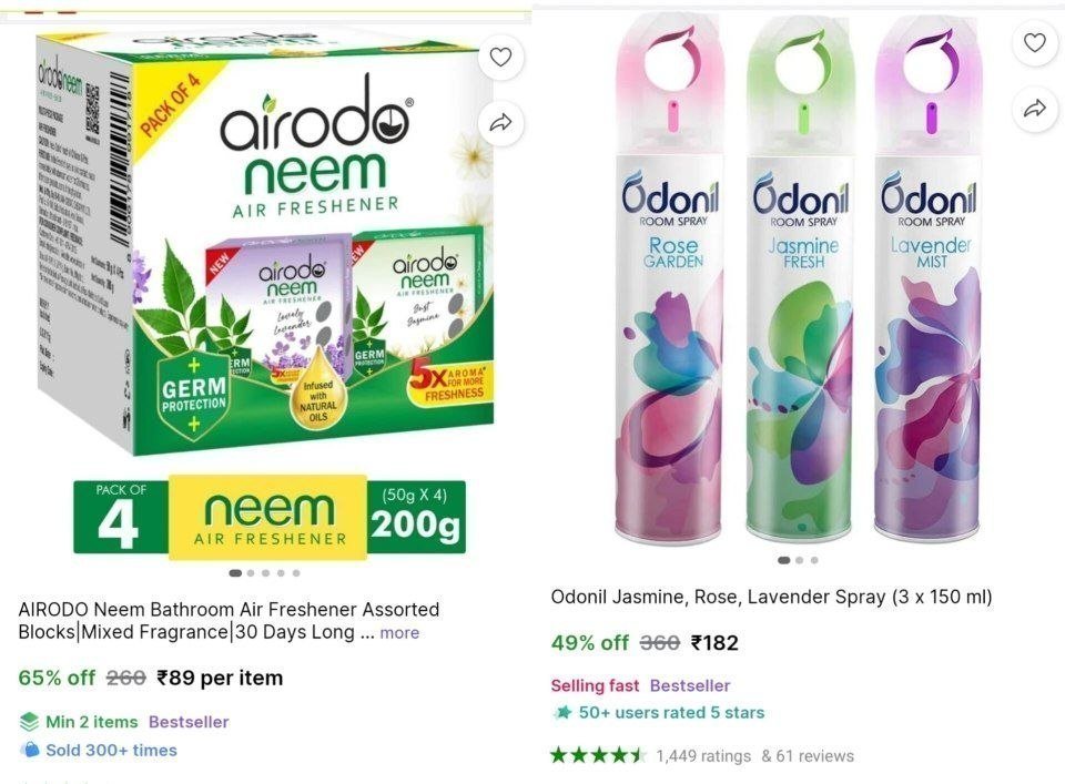 Air Freshner (Set of 4) at ₹89



Odonil Spray (Set of 3) at ₹182



More Details 👉 

📢 Join WhatsApp Deals


#DealsHeaven #LootDeals #BestDeals
#deals 
#budgetfriendly 
#hotdeals
#trendin...