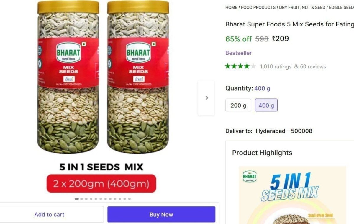 Bharat Super Foods 5 Mix Seeds 400gm @ ₹209

 

More Detai