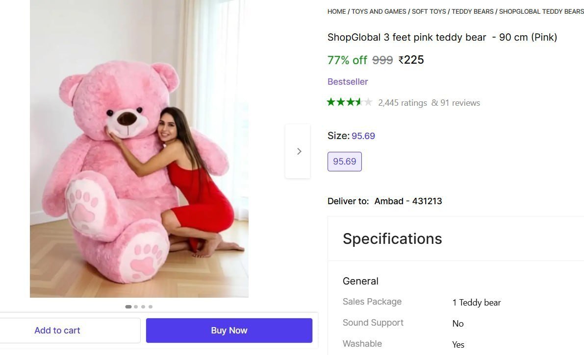 🔥  3 feet pink teddy bear @ ₹225

🔗 

More Detai