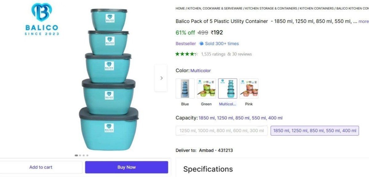 Balico Pack of 5 Plastic Utility Container - 1850 ml, 1250 ml, 850 ml, 550 ml, 400 ml Multicolor @ ₹192



More Details 👉 

📢 Join WhatsApp Deals


#DealsHeaven #LootDeals #BestDeals
#deals 
...