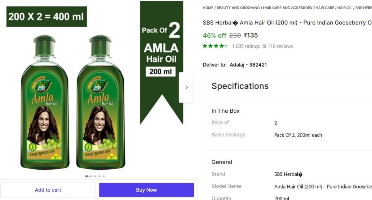 Pack Of 2 Amla Hair Oil (200 Ml) 135 Best In India