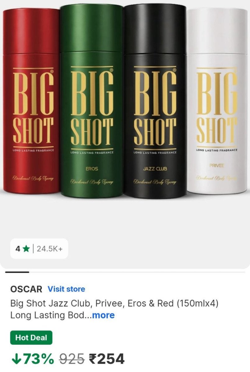 Flipkart | Pack Of 4 Oscar Deodorants Combo, 600ml at 254


