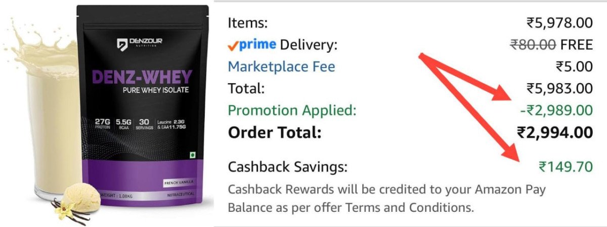 Loot Buy 1 Get 1 150 Cashback Denzour Nutrition Whey Isolate 27g Protein 1 Kg 2989 For 2simply Add 2 Qty To Your Cart You Ll Be Charged For 11) Collect 150 Cashback