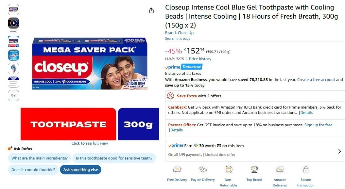 Closeup Blue Gel Toothpaste 300gm (150g x 2) @ 152.



More Details 👉 

📢 Join WhatsApp Deals


#DealsHeaven #LootDeals #BestDeals
#deals 
#budgetfriendly 
#hotdeals
#trending
#dealoftheday