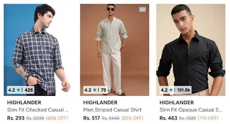 🔥 Myntra LOOT : UPTO 90% OFF On Highlander Men Clothing.

Shirts : 
T-Shirt : 
Trouser : 
Jeans : 
Shorts : 
Winter : 
Co-Ords : 

More Details 👉 

📢 Join WhatsApp Deals


#DealsHeaven #LootD...
