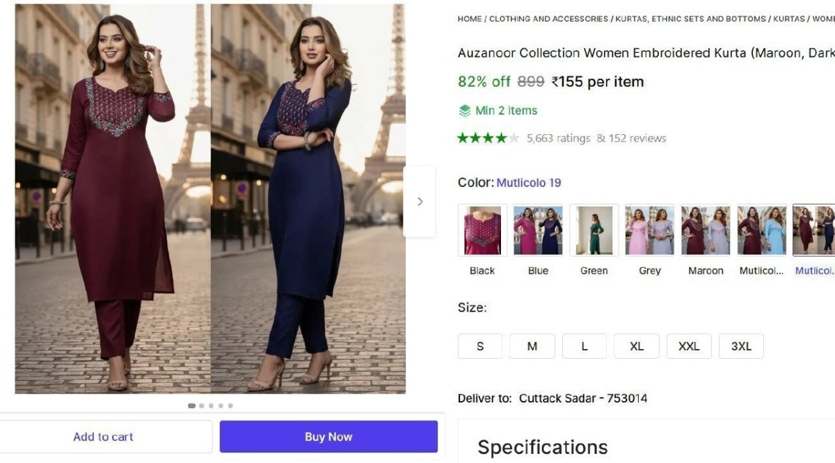 Women Embroidered Kurta 155 More - Best In India