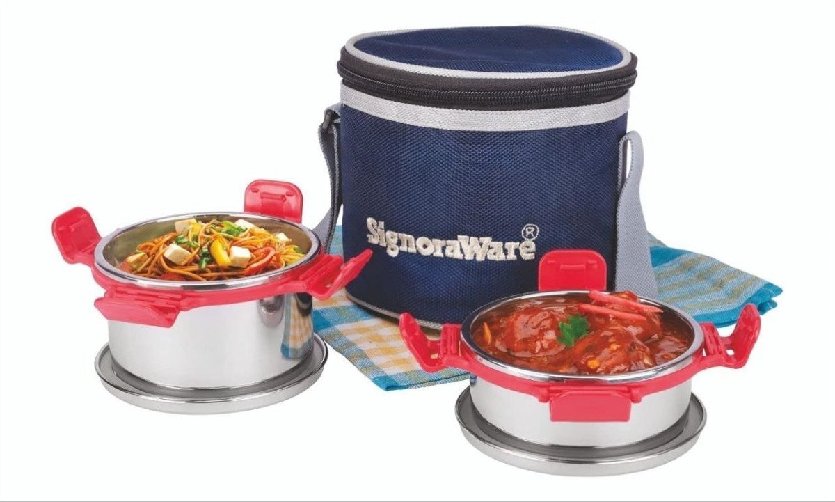 Signoraware 500ml 350ml All Steel Executive Small Lunch Box With Bag Best In Ind