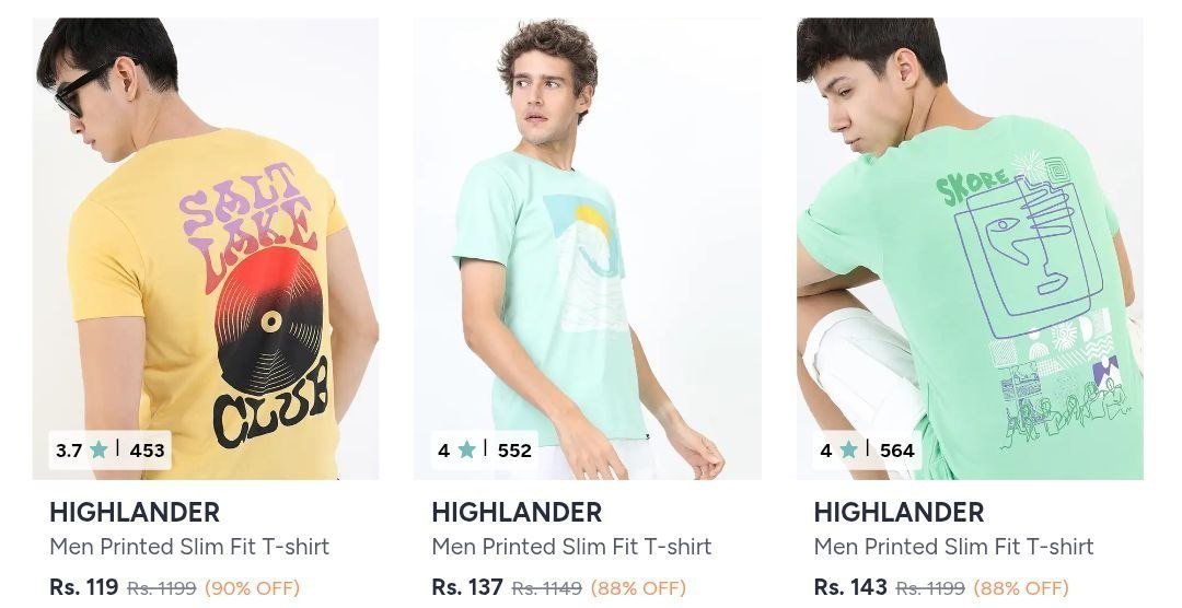 💥Myntra Loot : Upto 90% Off On Highlander Men Clothing.

Shirts from 124 : 
Tshirts from 119 : 
Trousers from 264 : 
Jeans from 285 : 
Shorts from 186 : 
Winterwear : 
Co-Ords : 

More Details 👉...