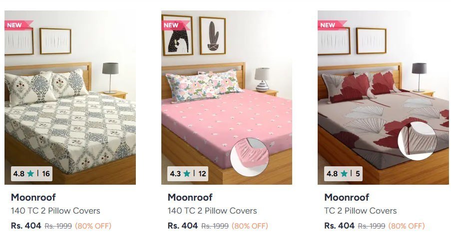Myntra | Newly launched Fitted Bedsheet starting @ 393
🔗 

Trndy - Double Bed Fitted Bedsheets with Frill Pillow Covers starting @ 399 only!
🔗 

Double Bedsheets starting @ 188 only
🔗 

More ...