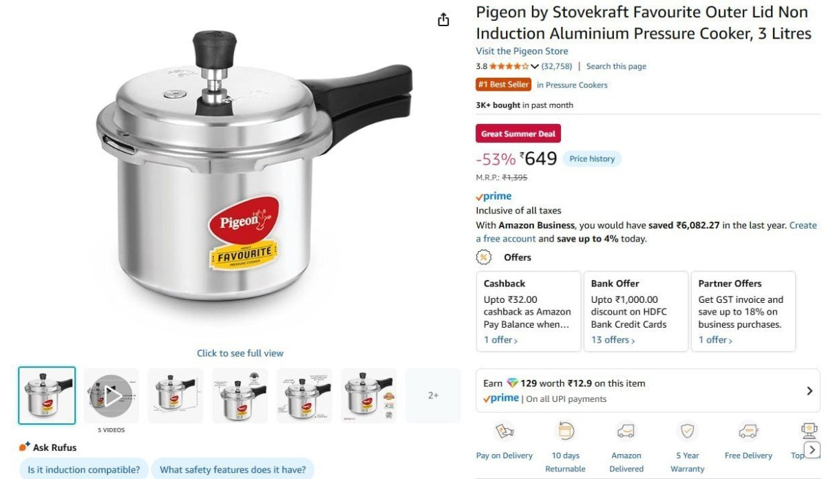 Pigeon 3l Pressure Cooker 649