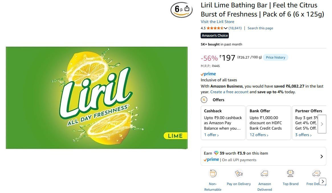 Liril Lime Bathing Bar (pack Of 6) 197