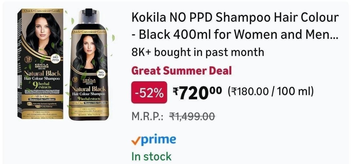 Grab Kokila No Ppd Shampoo Hair Colour - Black 400