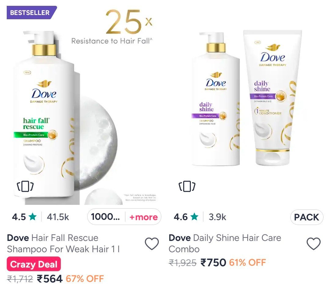 Myntra Dove Tresemme 1l Shampoos And Combos 60 - 67 Offlink