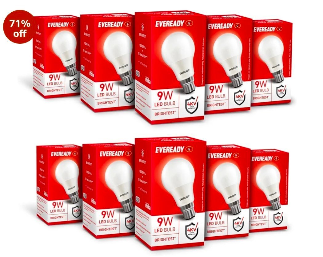 Amazon Eveready 9w Led Bulb Cool Day Light (6500k) B22 Base - Pack Of 10 438
