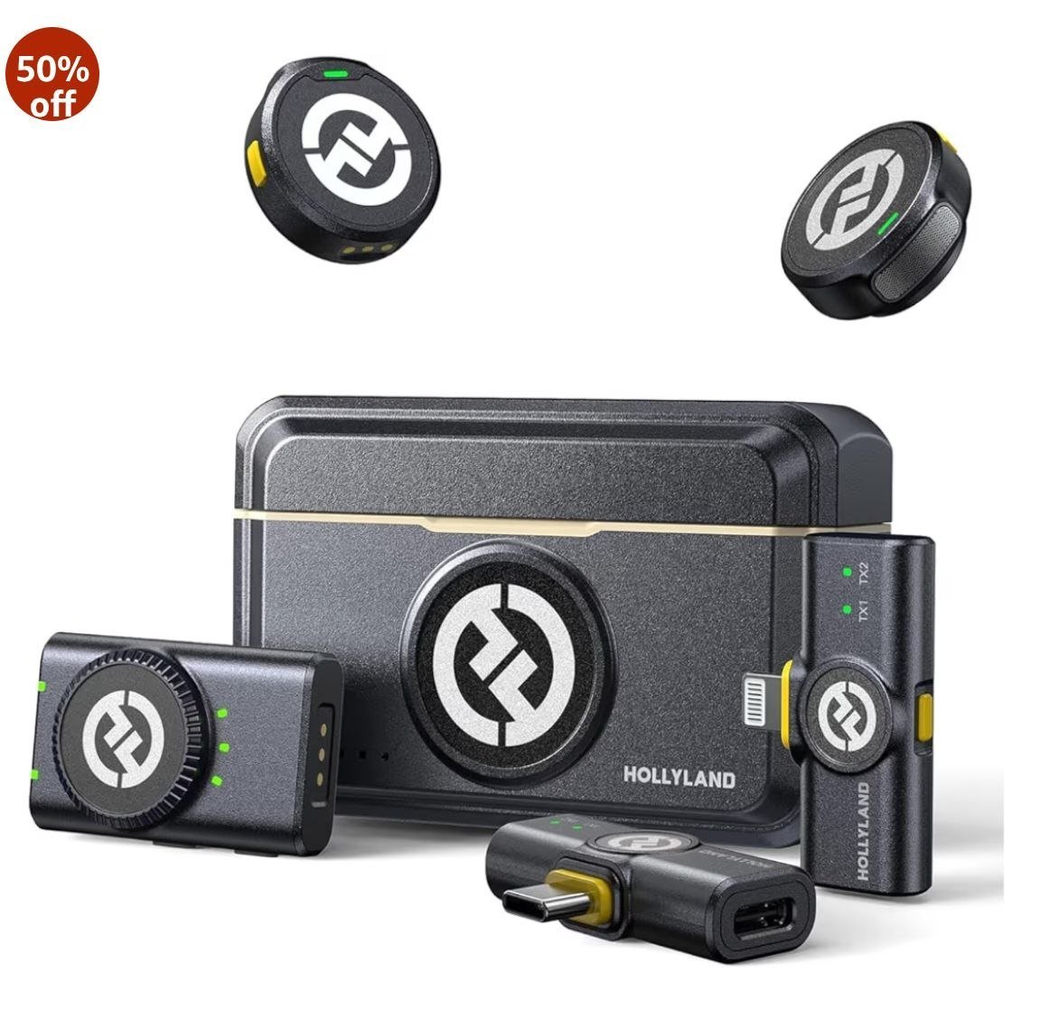 🔥🔥Hollyland Lark M2 Wireless Microphone for iPhone/Camera/Android/PC, 48kHz/24-bit High Fidelity Audio, 300m Range, Noise Cancelling, 40h Use, YouTube, Vlog, Streaming (2TX + 3RX + Charging Case...