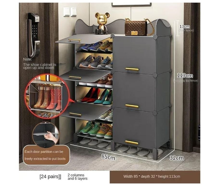 🔥🔥AYSIS Premium Modular Plastic Shoe Rack for Home with Door | 𝟏𝟐-𝐓𝐢𝐞𝐫 Stackable Shoe Organizer | Waterproof & Dustproof | Space Saving Storage for Home, Bedroom & Entryway【G...