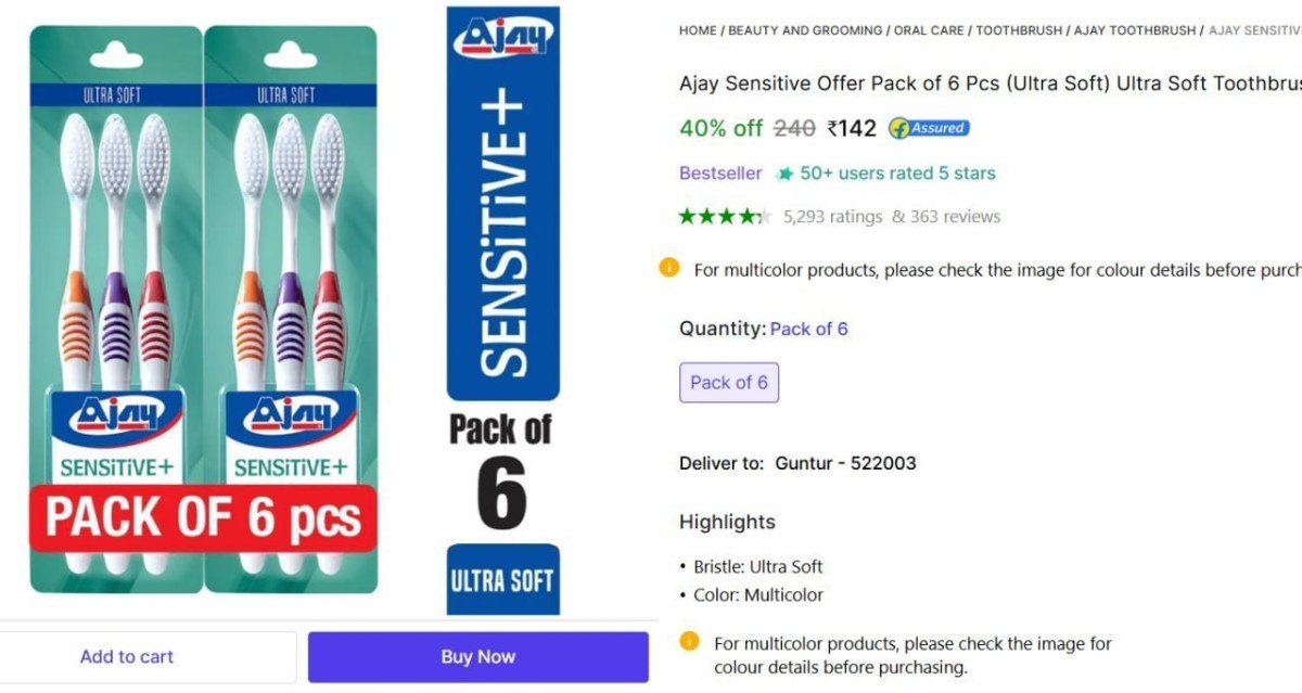 🔥  Ultra Soft Toothbrush (Pack of 6) @ ₹142

🔗 

More Details 👉 

📢 Join WhatsApp Deals


#DealsHeaven #LootDeals #BestDeals
#deals 
#budgetfriendly 
#hotdeals
#trending
#dealofthe...