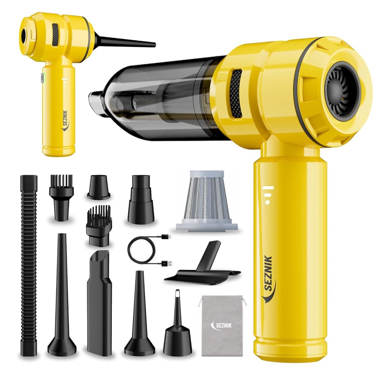 🔥SEZNIK Vacuum Cleaner for Home Use | Car Use | 4 in 1 Cordless Vacuum Cleaner & Blower | Rechargeable 6000mAh | 3 Speed Suction Upto 15000PA | BLDC Motor | Clean Sofa, Curtains, More | 1 Year Warr...