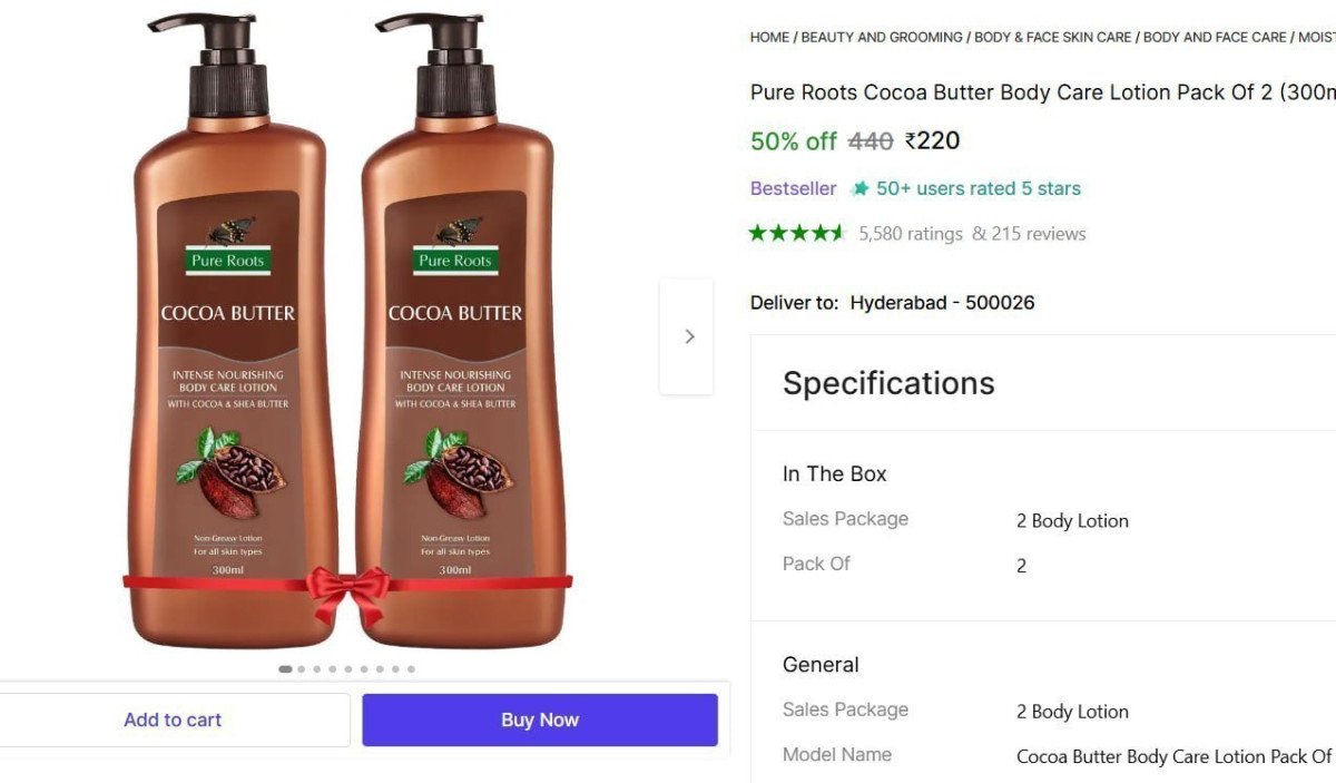 🔥  Pure Roots Cocoa Butter Body Care Lotion Pack Of 2 (300ml * 2) @ Rs.220

🔗 

More Details 👉 

📢 Join WhatsApp Deals


#DealsHeaven #LootDeals #BestDeals
#deals 
#budgetfriendly 
#...