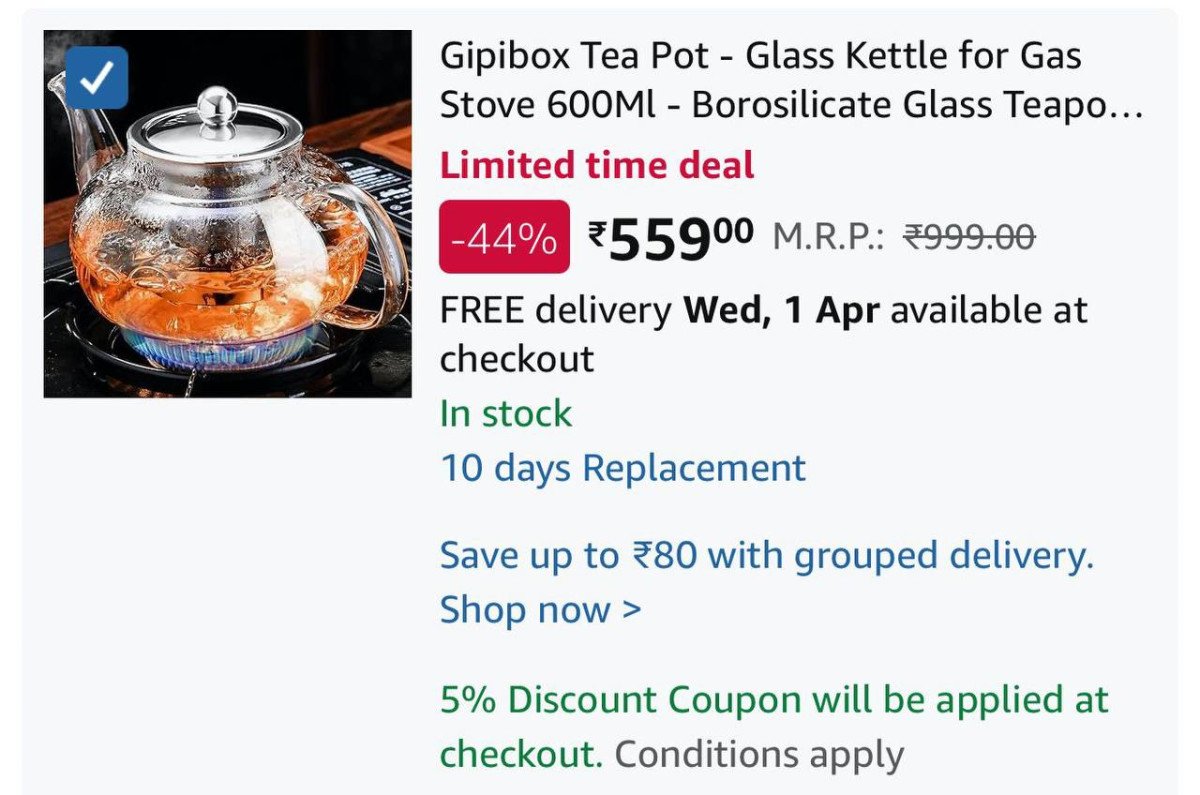 Loot : Glass Tea Pot with Steel Infuser (600ml) at ₹559



Reg Price ₹999

More Details 👉 

📢 Join WhatsApp Deals


#DealsHeaven #LootDeals #BestDeals
#deals 
#budgetfriendly 
#hotdeals
#t...