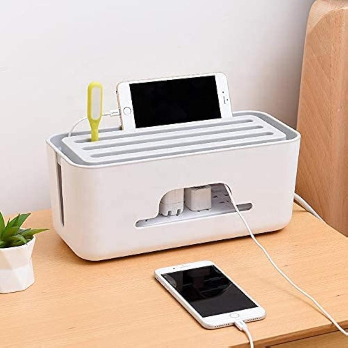 Xacton Cable Management Box - White Wire Bin Power Strip Cords 338