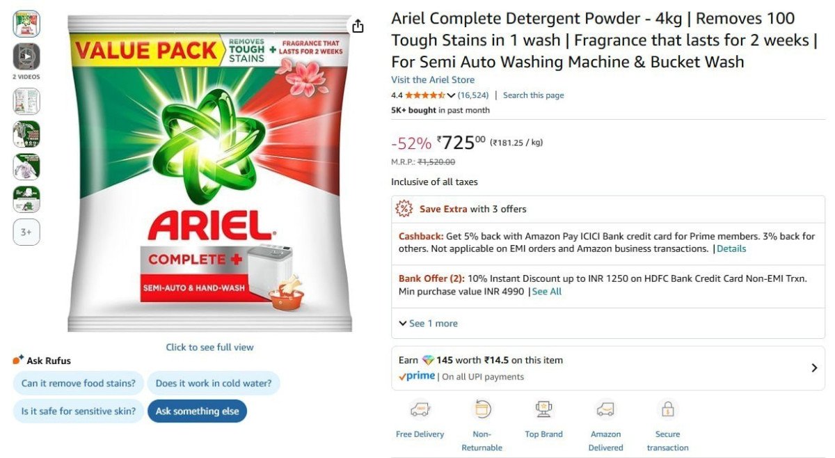 Ariel Complete Detergent Powder 4kg 547