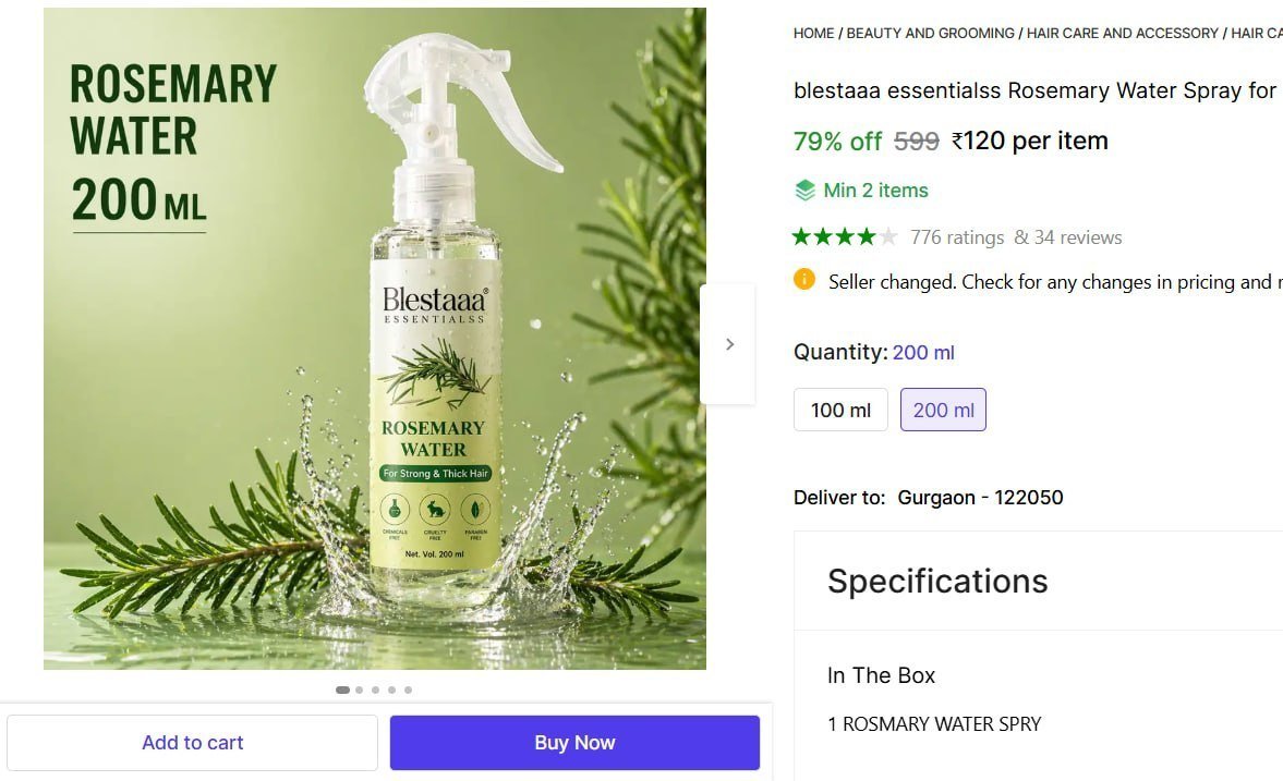 Blestaaa Essentialss Rosemary Water (200 Ml) 120 M