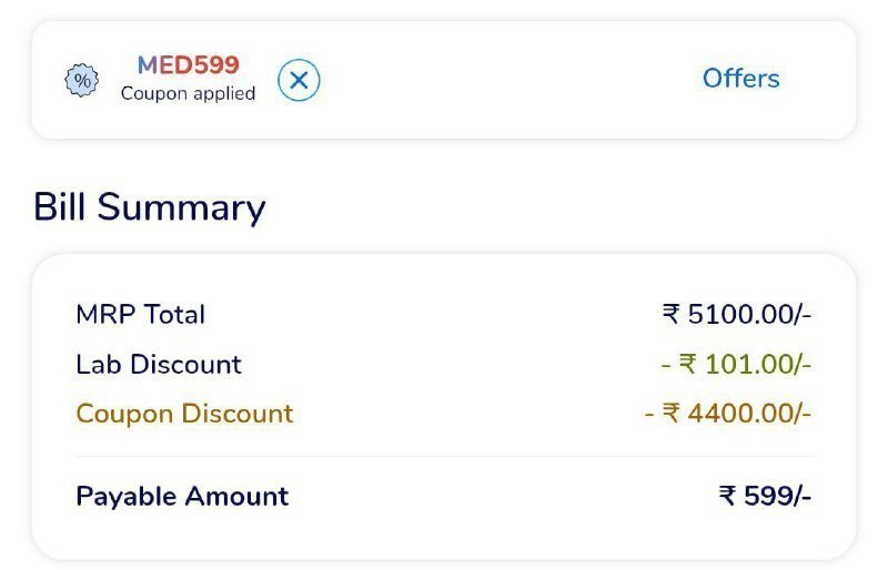 .

MediBuddy Loot : Flat ₹4400 Off On Fullbody Health Check-Up 🔥🔥

Active Life Health Package (CBC, Urine, Kidney & Liver - 64 Tests at ₹599. 

✅ Apply Coupon : MED599

🔗 Link : 

🤜B...